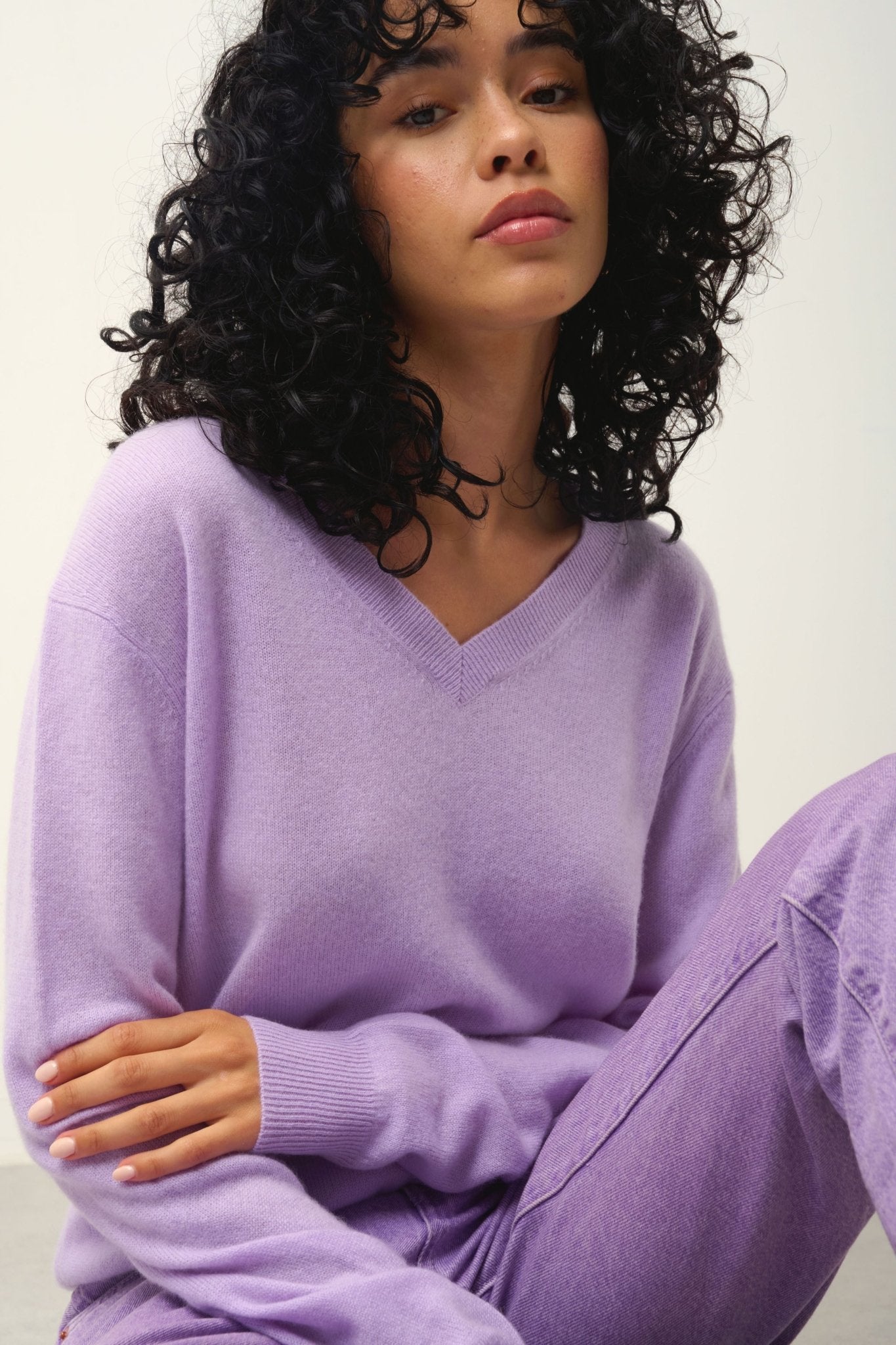 GARDORIA Pullover mit V-Ausschnitt malvenfarben 100% Kaschmir