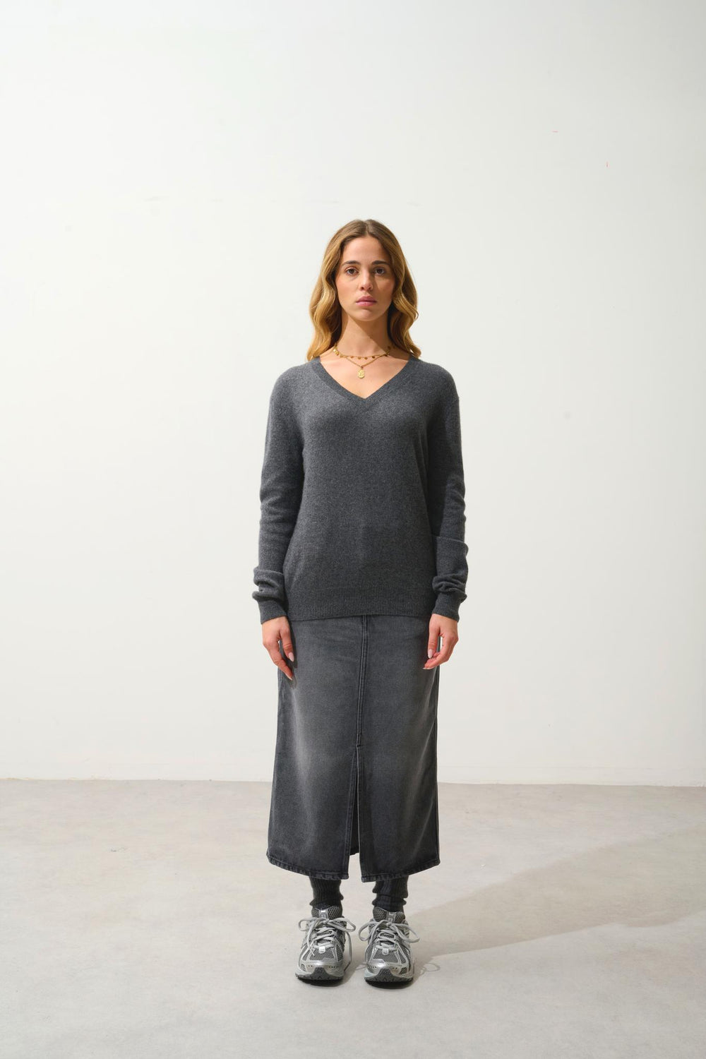 GARDORIA Pullover mit V-Ausschnitt anthrazit meliert 100% Kaschmir