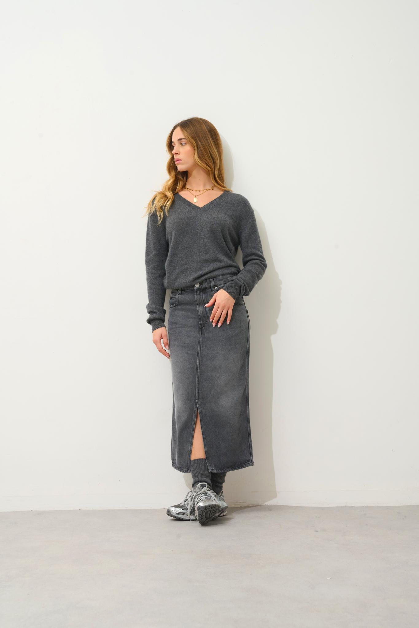 GARDORIA Pullover mit V-Ausschnitt anthrazit meliert 100% Kaschmir