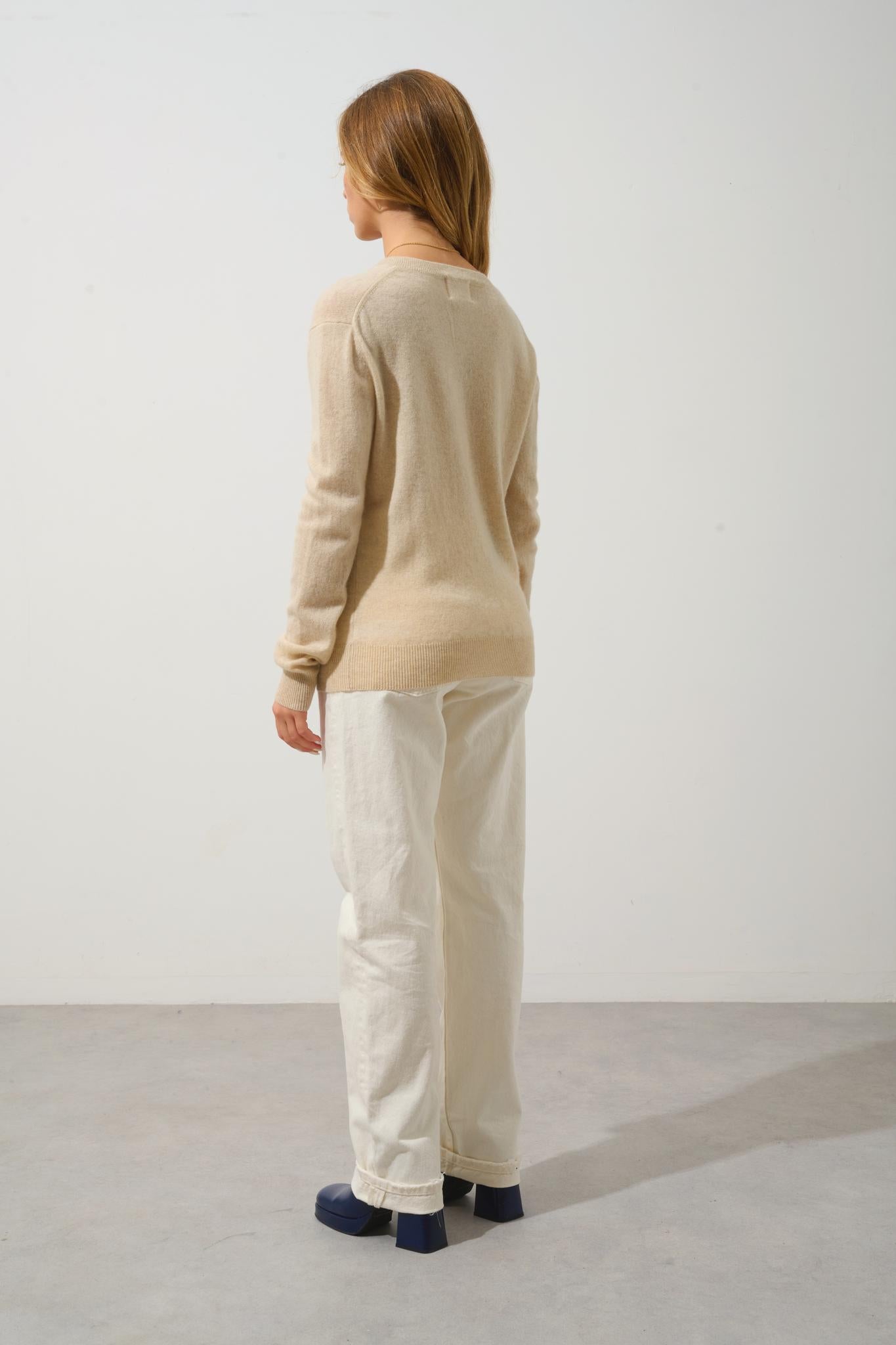 GARDORIA Pullover mit V-Ausschnitt Hafer 100% Kaschmir