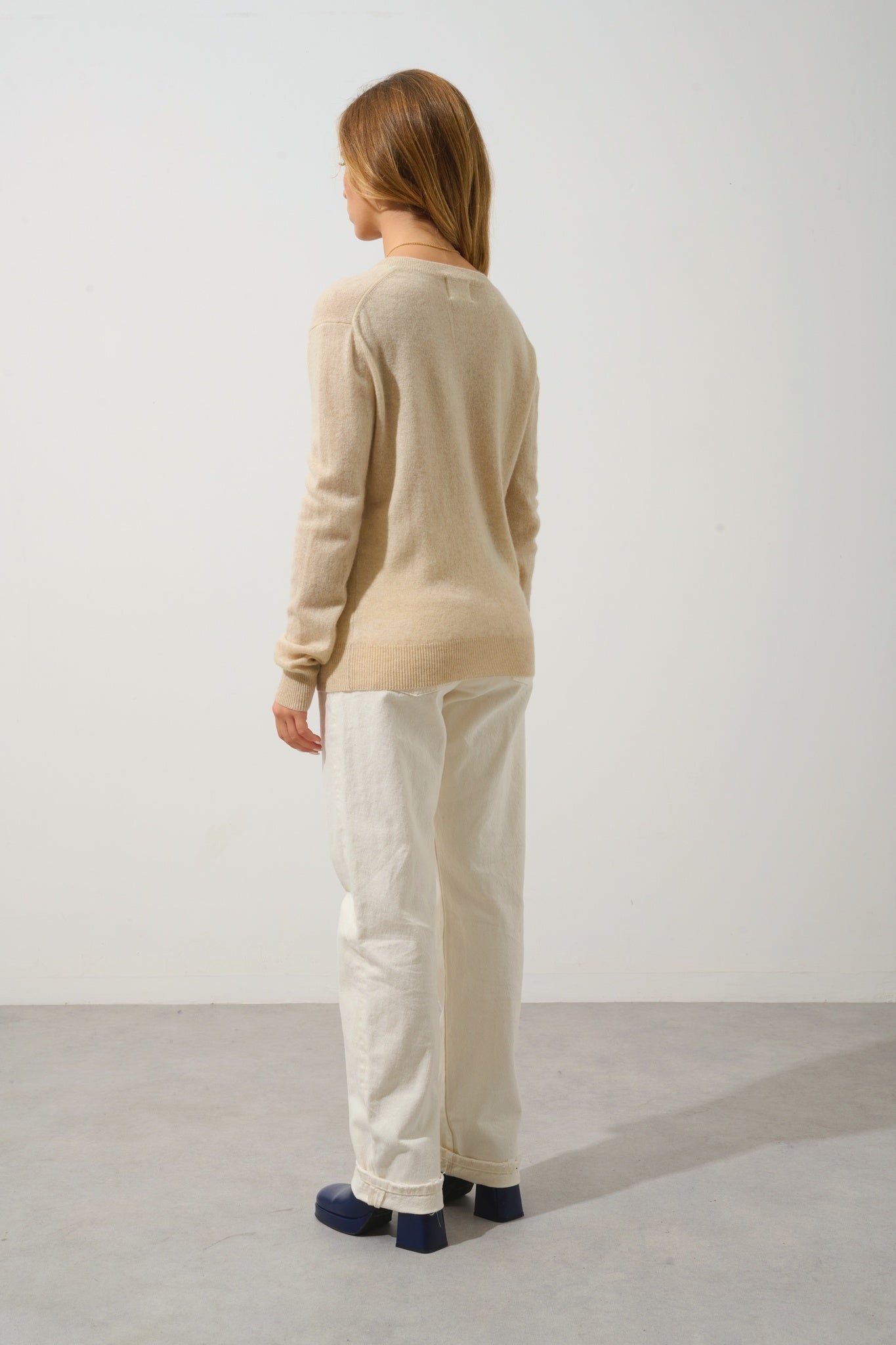 GARDORIA pull col v avoine 100% cachemire