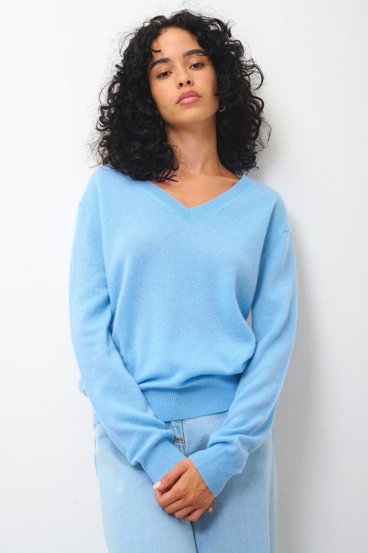 GARDORIA inca blue v-neck sweater 100% cashmere