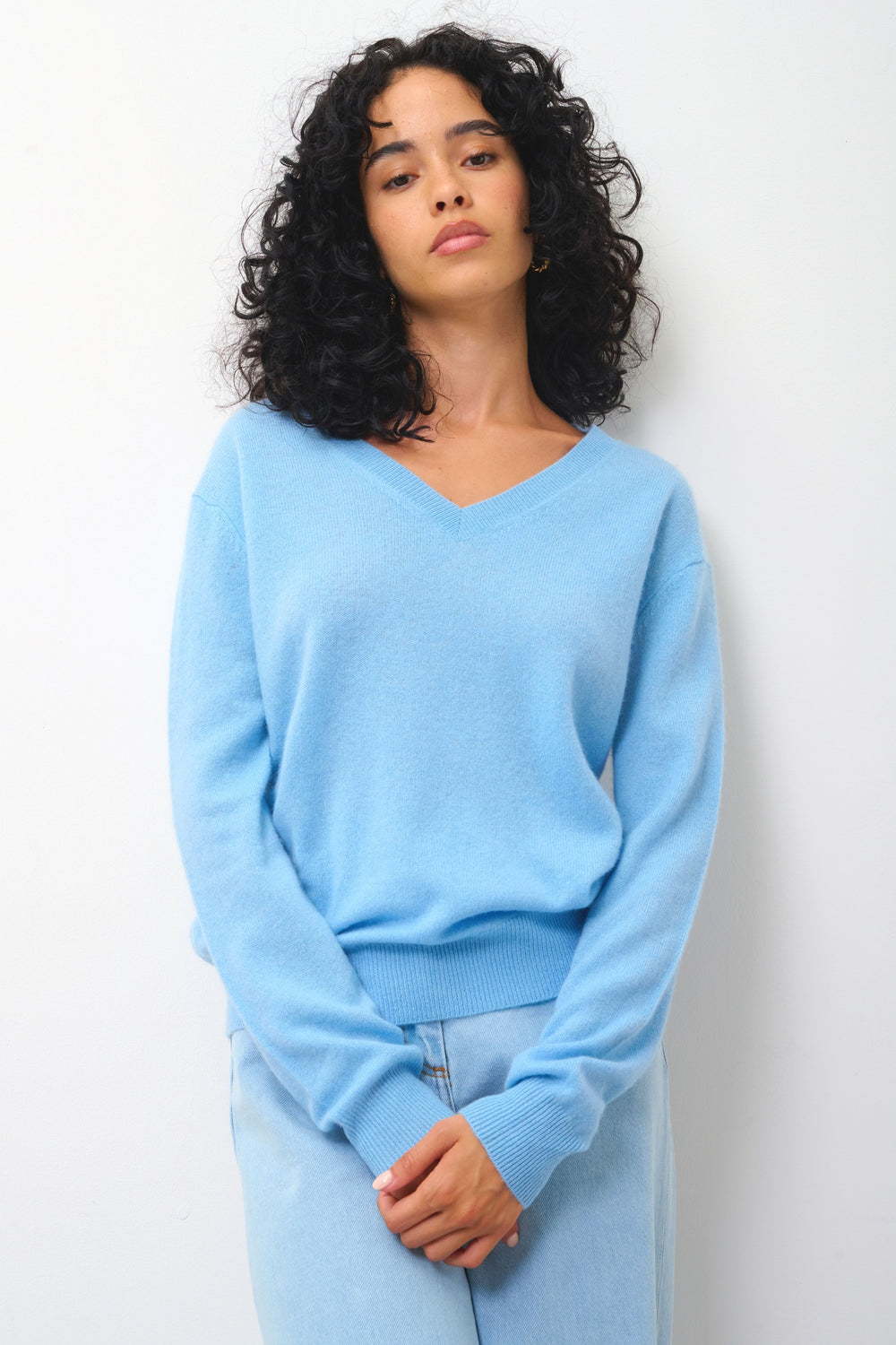 GARDORIA pull col v bleu inca 100% cachemire