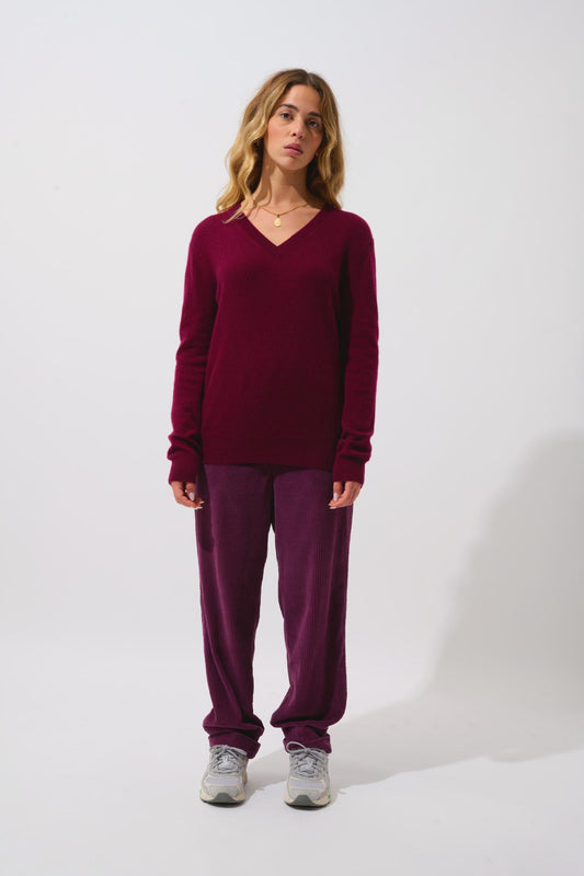 GARDORIA Pullover mit V-Ausschnitt bordeauxrot 100% Kaschmir
