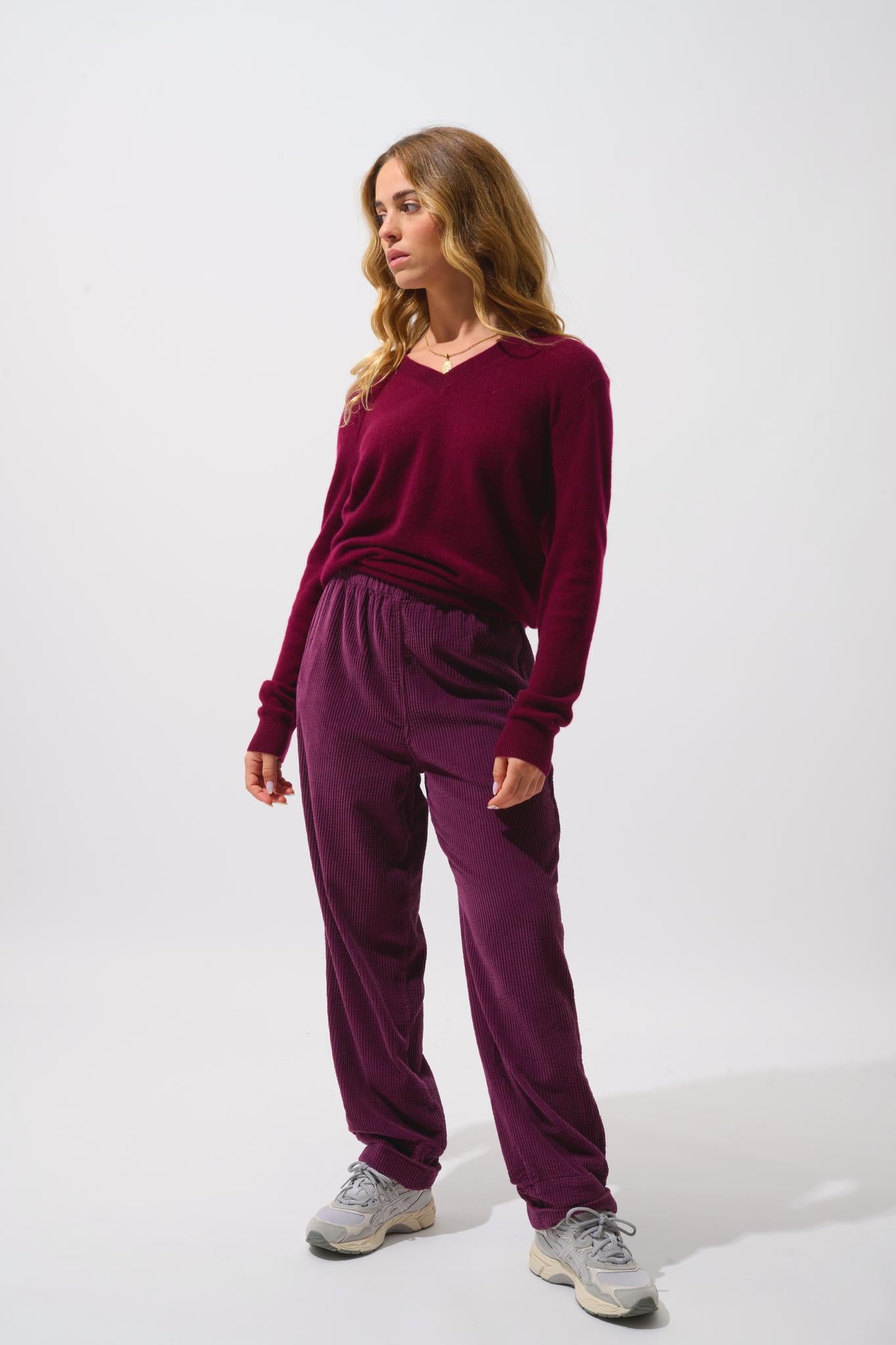 GARDORIA burgundy v-neck sweater 100% cashmere