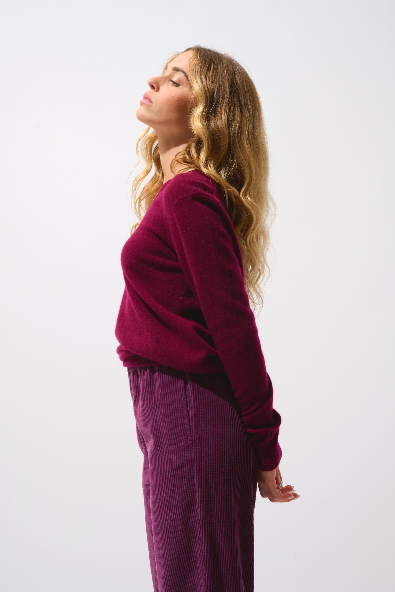 GARDORIA burgundy v-neck sweater 100% cashmere