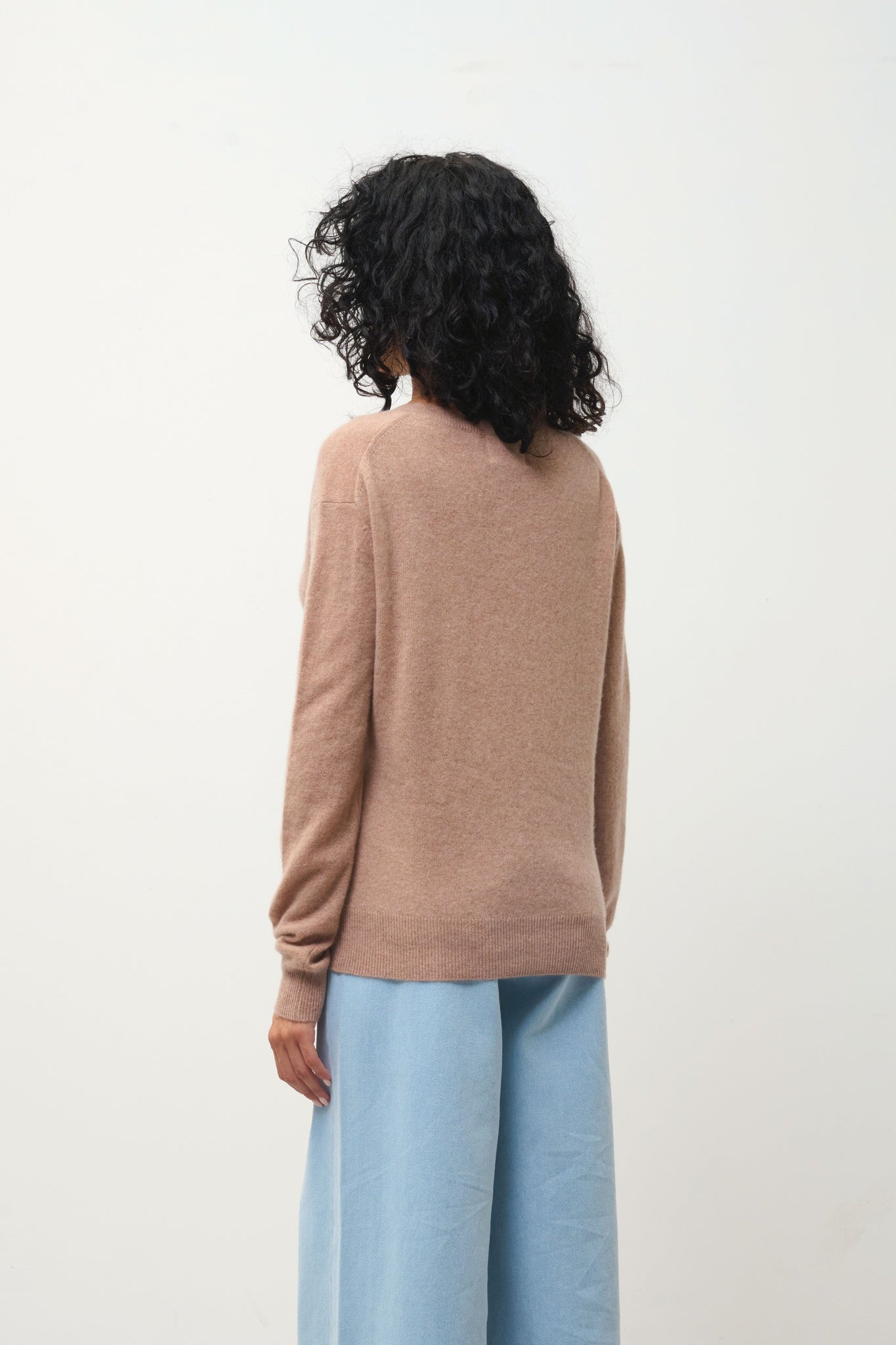 GARDORIA Kamelmelierter Pullover mit V-Ausschnitt, 100 % Kaschmir