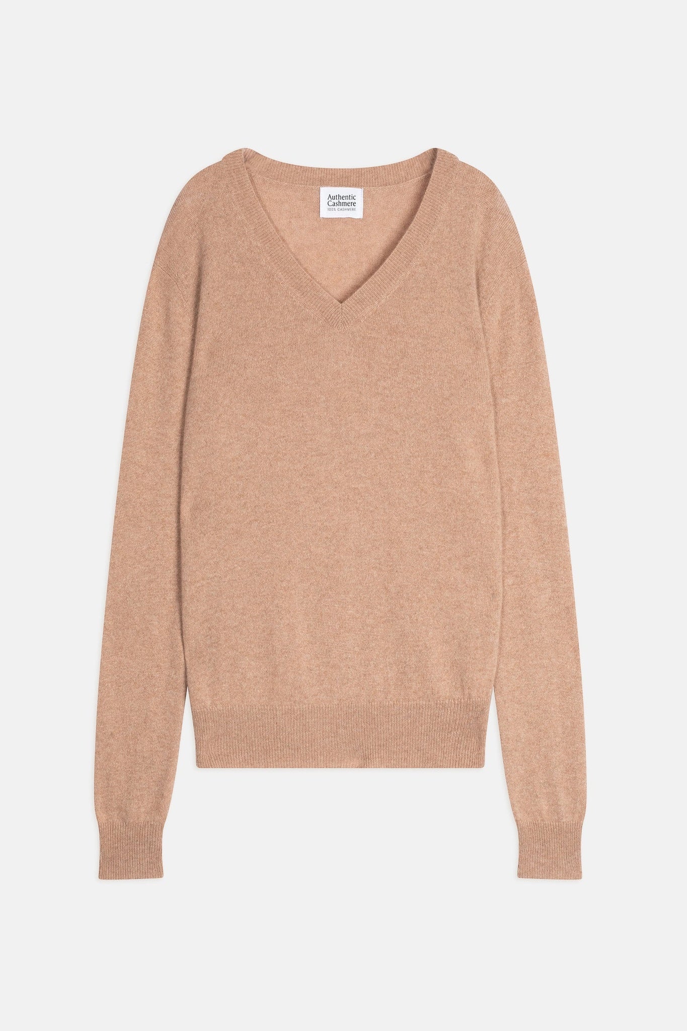 GARDORIA Kamelmelierter Pullover mit V-Ausschnitt, 100 % Kaschmir