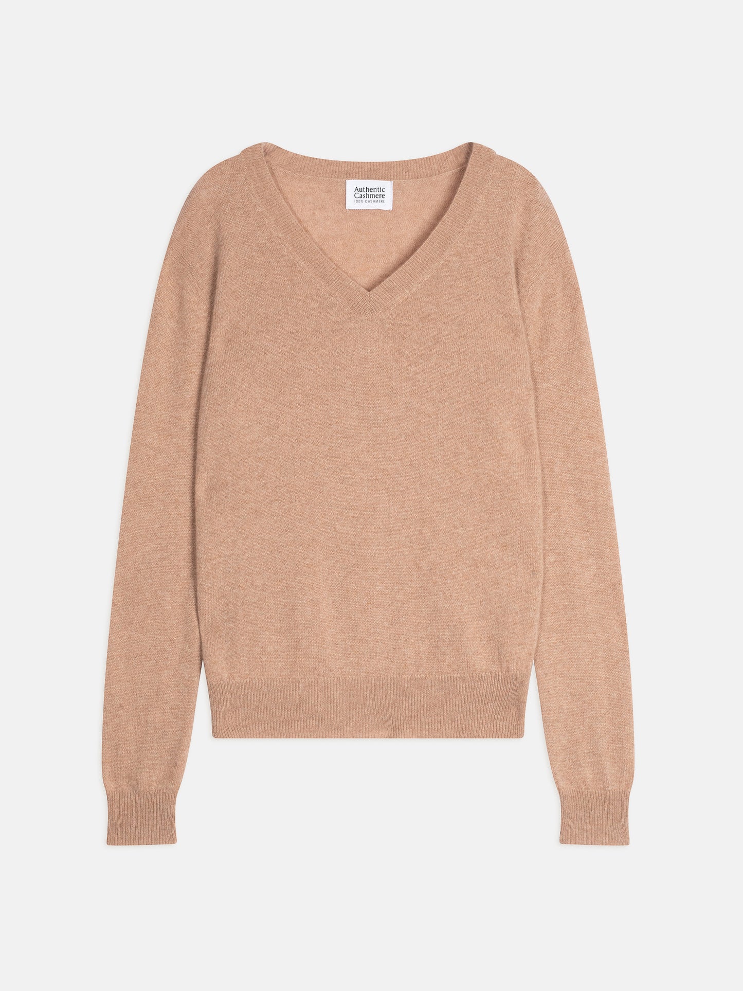 GARDORIA Kamelmelierter Pullover mit V-Ausschnitt, 100 % Kaschmir