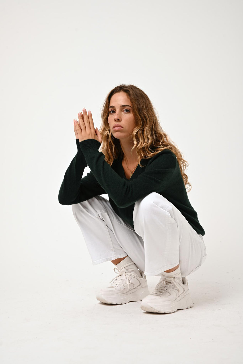 GARDORIA Pullover mit V-Ausschnitt Zypresse 100% Kaschmir