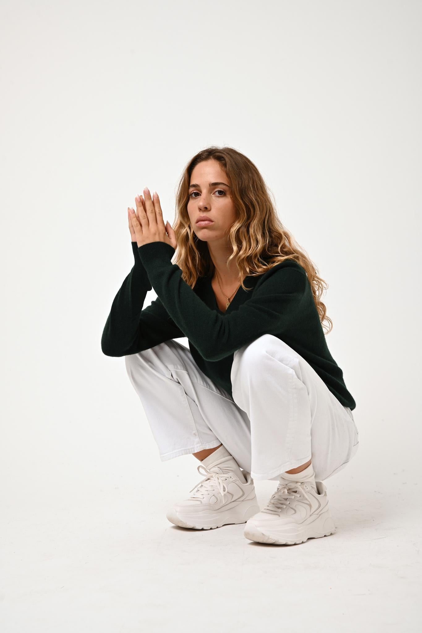 GARDORIA Pullover mit V-Ausschnitt Zypresse 100% Kaschmir