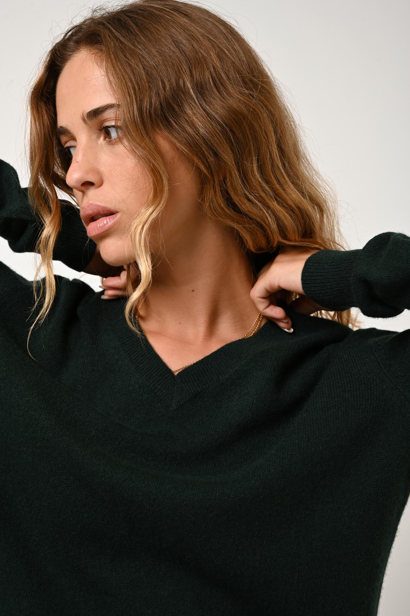 GARDORIA Pullover mit V-Ausschnitt Zypresse 100% Kaschmir