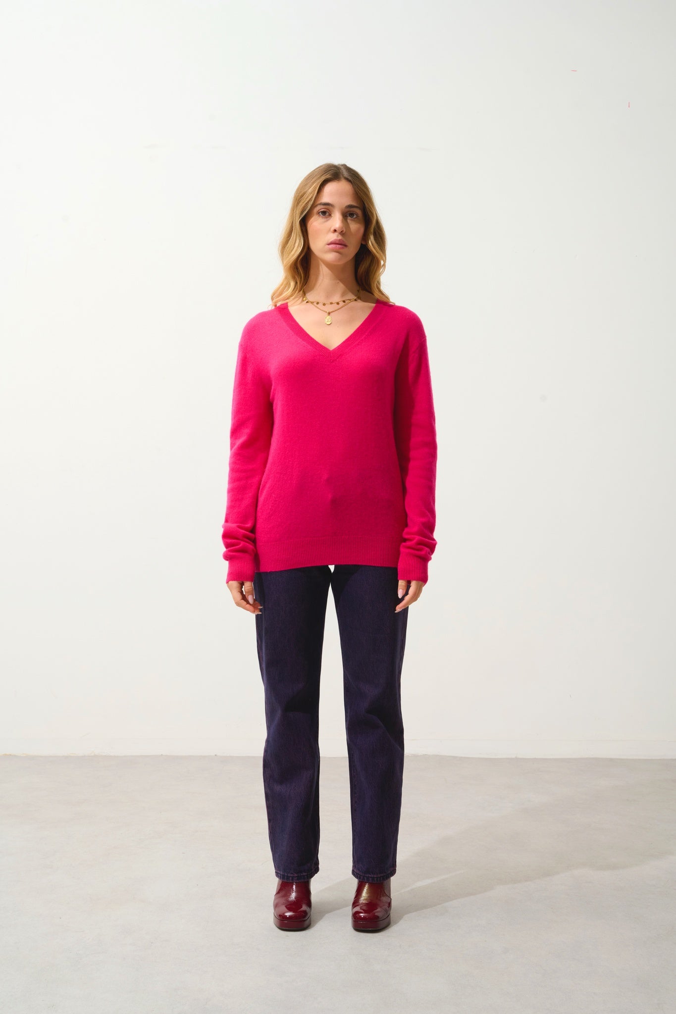 GARDORIA v-neck sweater fuchsia 100% cashmere