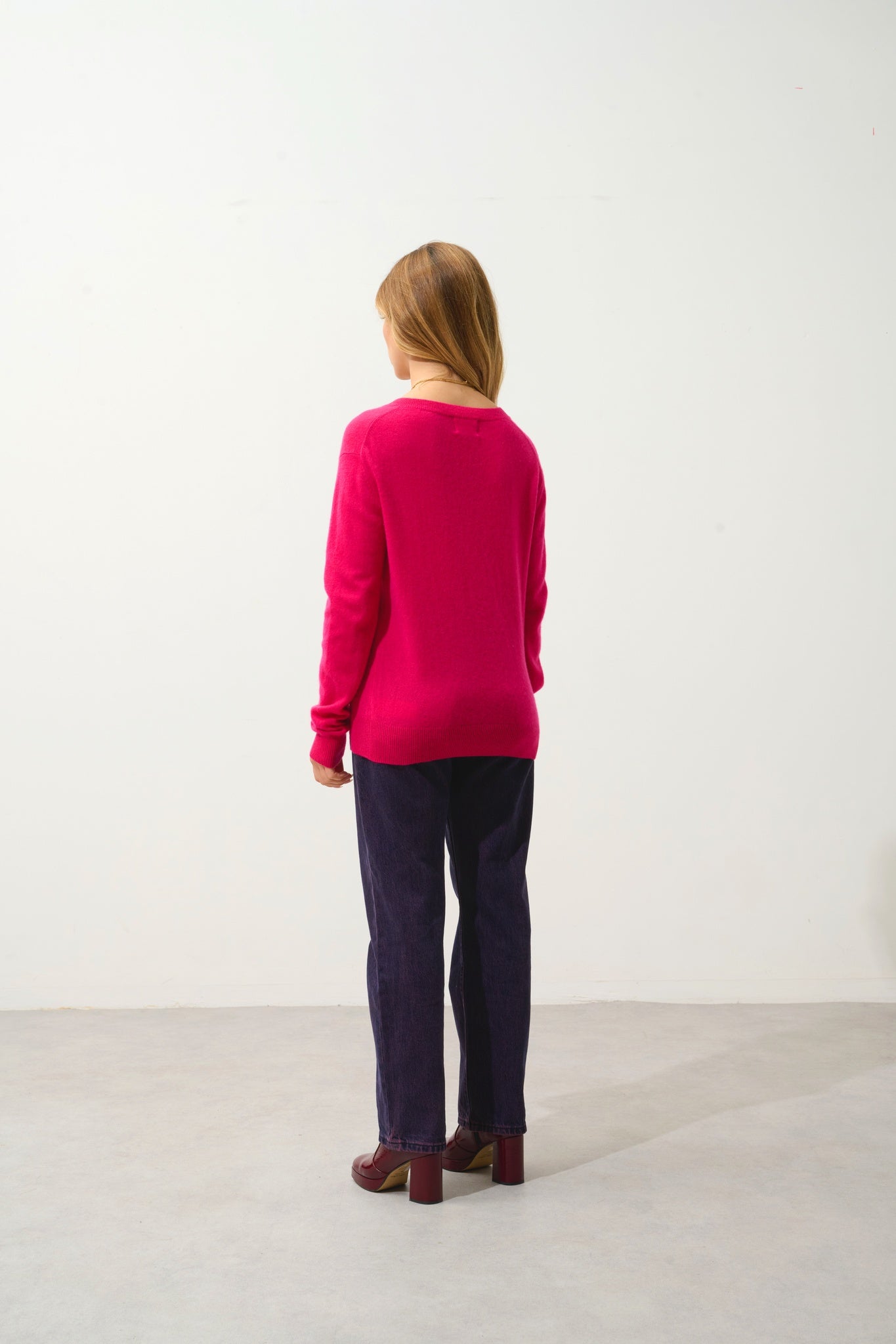 GARDORIA v-neck sweater fuchsia 100% cashmere