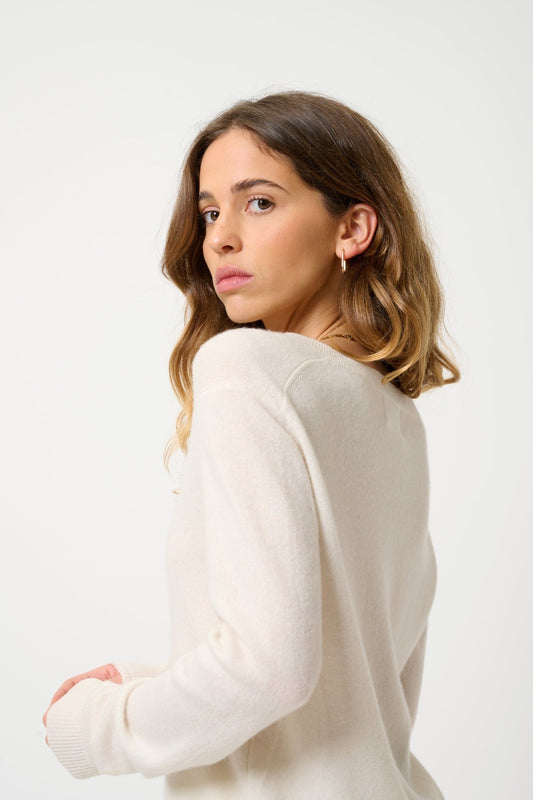 GARDORIA ivory v-neck sweater 100% cashmere