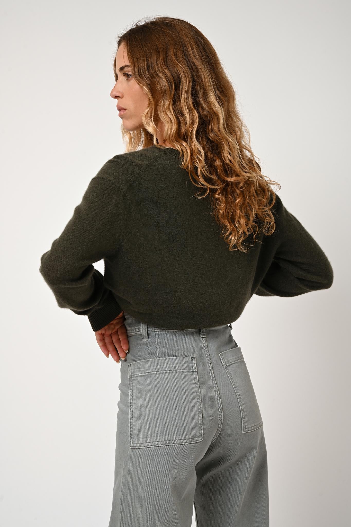 GARDORIA khaki v-neck sweater 100% cashmere