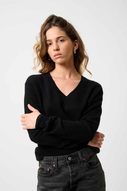 GARDORIA pull col v noir 100% cachemire