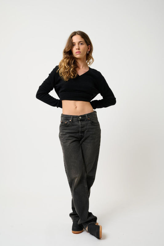 GARDORIA pull col v noir 100% cachemire