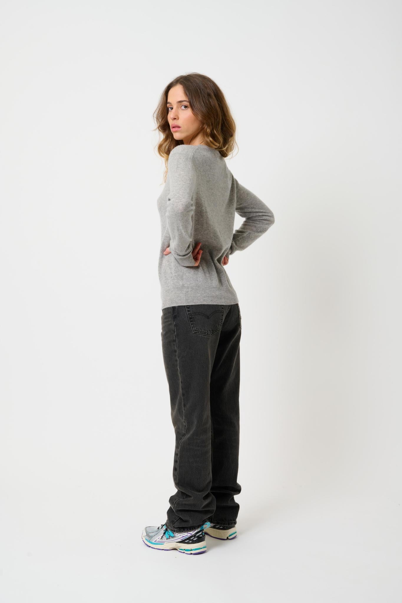 GARDORIA pull col v nuage chiné 100% cachemire