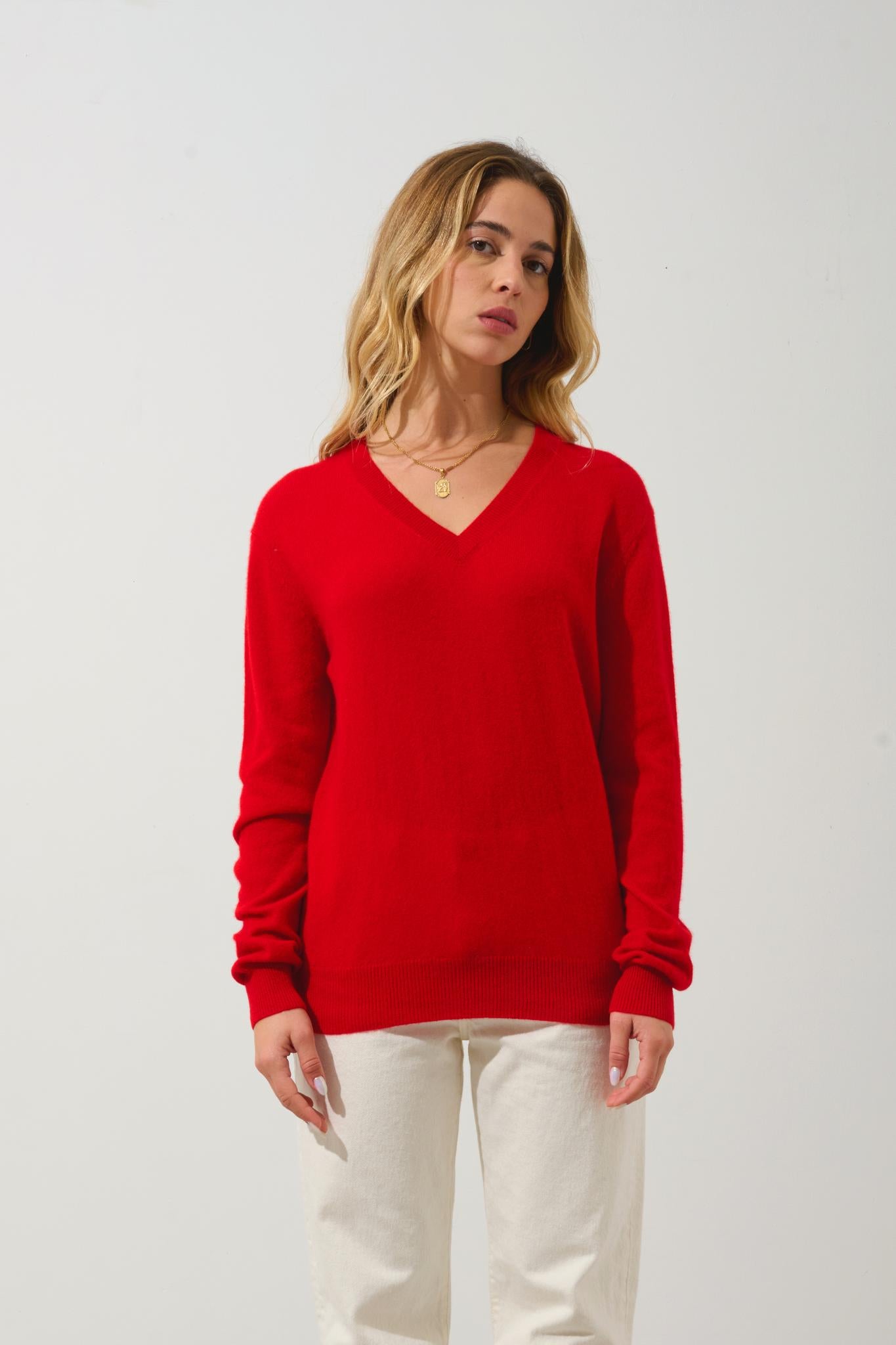 GARDORIA Pullover mit V-Ausschnitt rot 100% Kaschmir