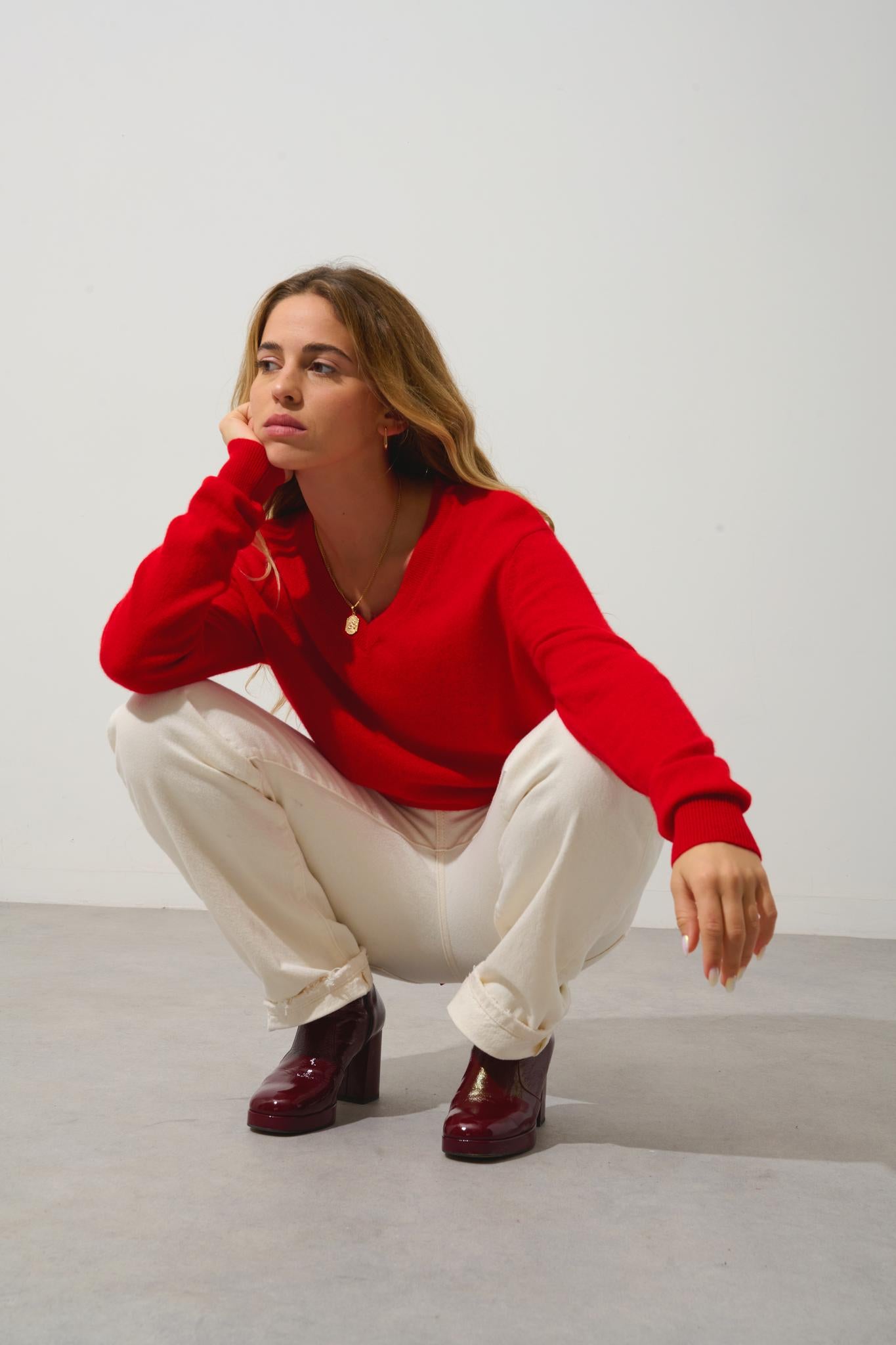 GARDORIA Pullover mit V-Ausschnitt rot 100% Kaschmir