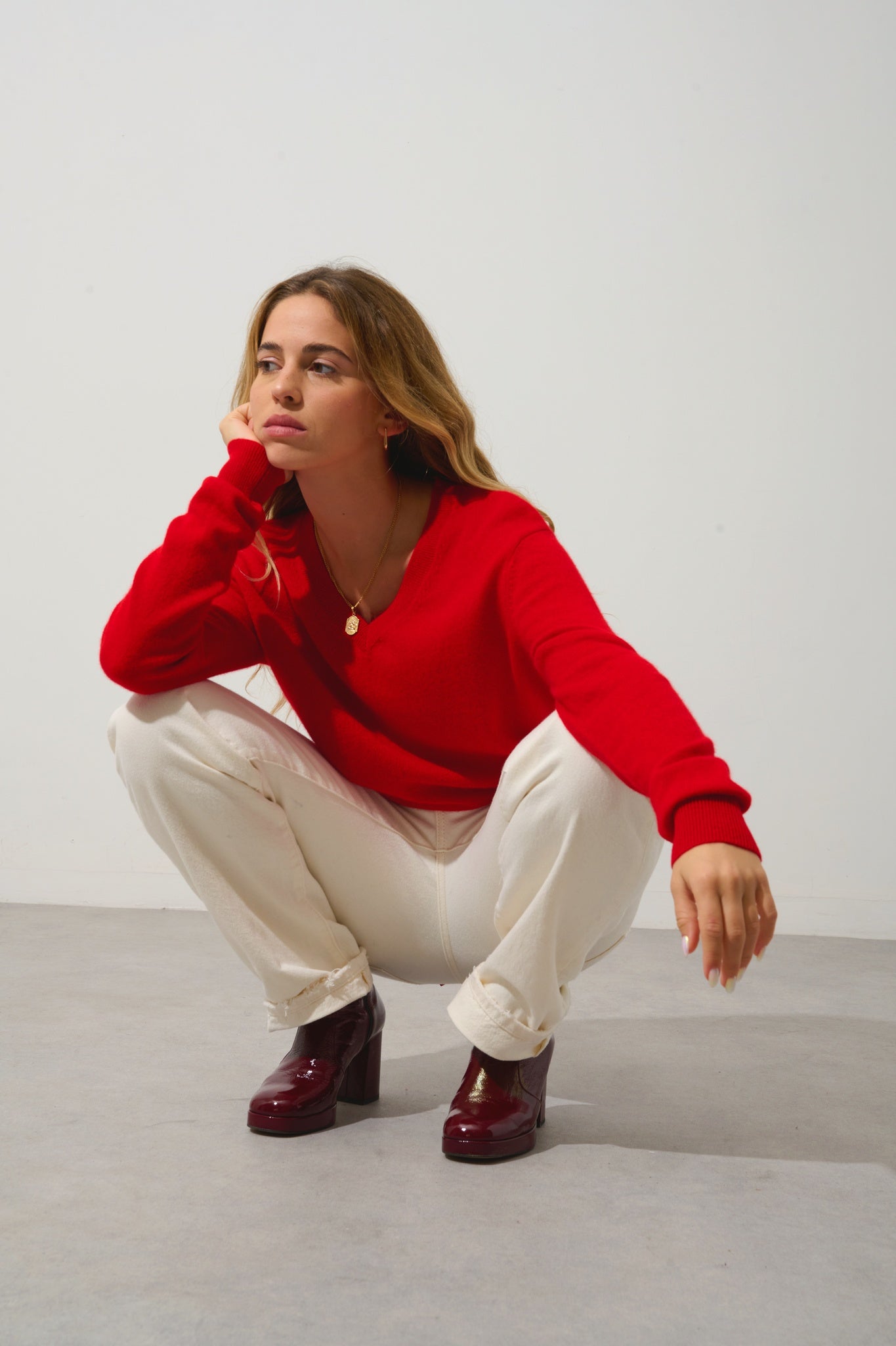 GARDORIA pull col v rouge 100% cachemire