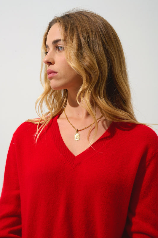 GARDORIA pull col v rouge 100% cachemire