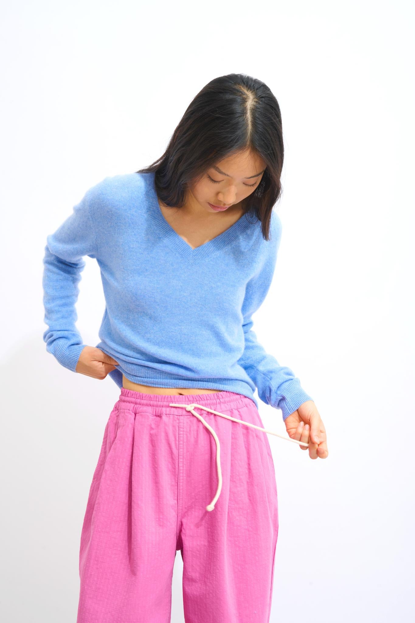 GARDORIA Pullover mit V-Ausschnitt sky 100% Kaschmir