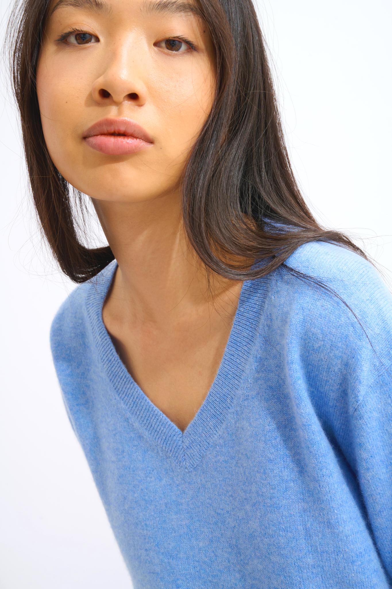 GARDORIA Pullover mit V-Ausschnitt sky 100% Kaschmir