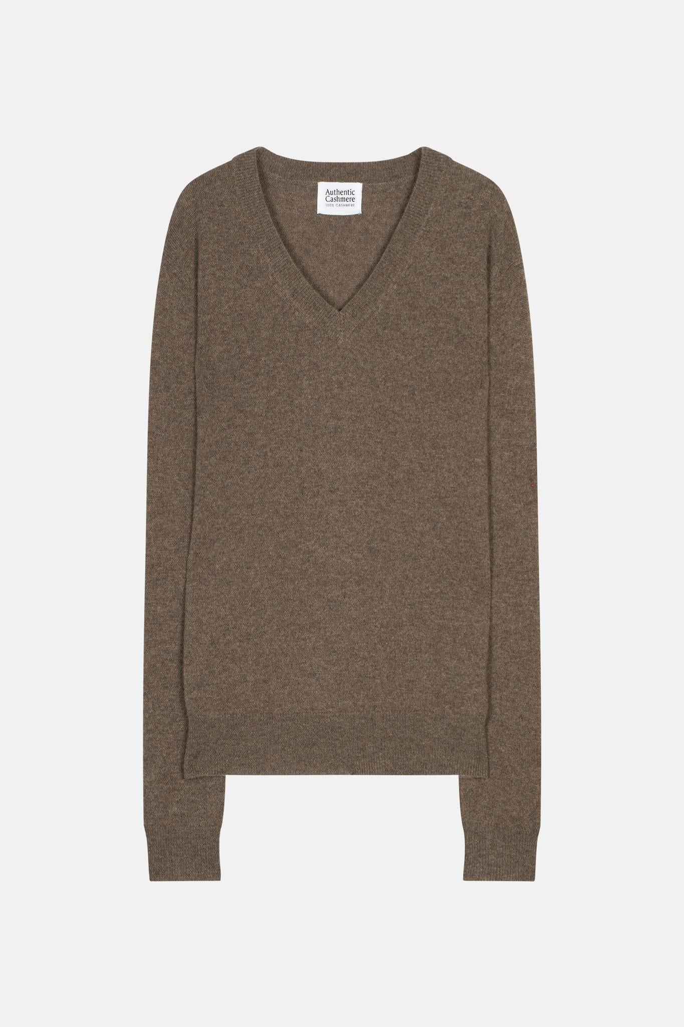 GARDORIA Pullover mit V-Ausschnitt taupe meliert 100% Kaschmir