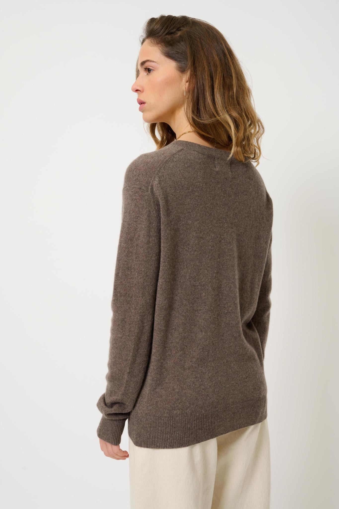GARDORIA Pullover mit V-Ausschnitt taupe meliert 100% Kaschmir