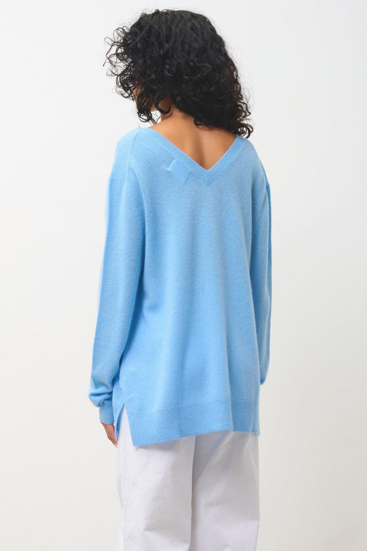 giegn pull col v devant et dos bleu inca 100% cachemire