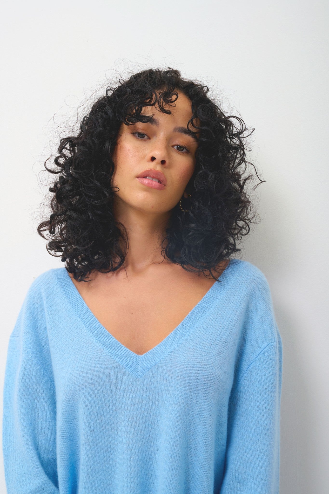 giegn pull col v devant et dos bleu inca 100% cachemire