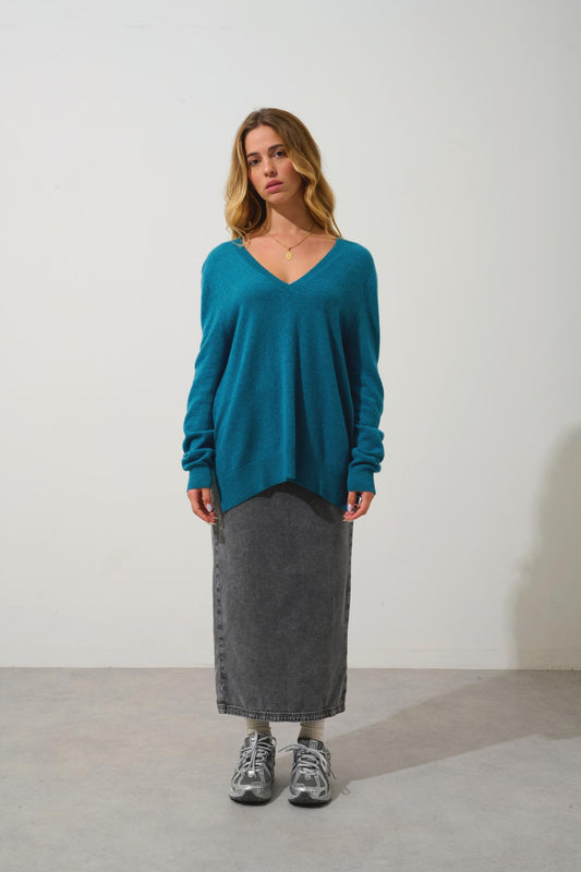 GIEGN Pullover mit V-Ausschnitt vorne und hinten Ente meliert 100% Kaschmir