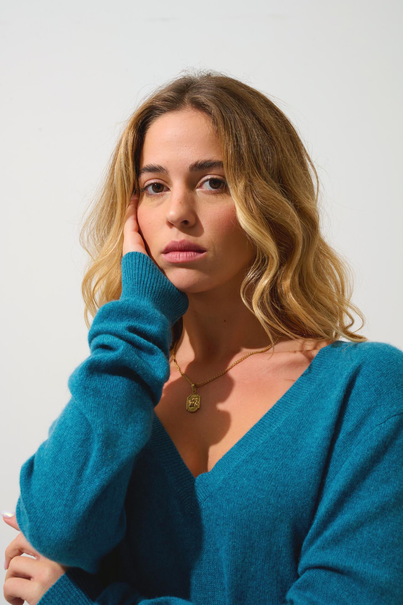 GIEGN Pullover mit V-Ausschnitt vorne und hinten Ente meliert 100% Kaschmir