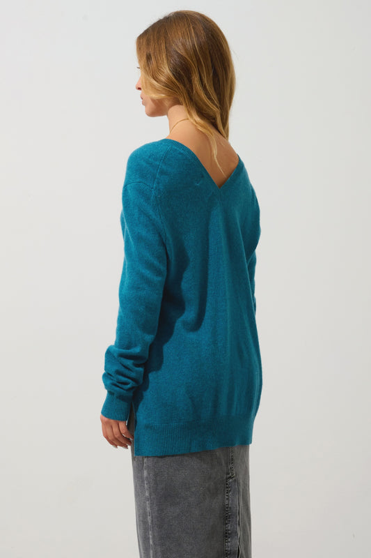 GIEGN pull col v devant et dos canard chiné 100% cachemire