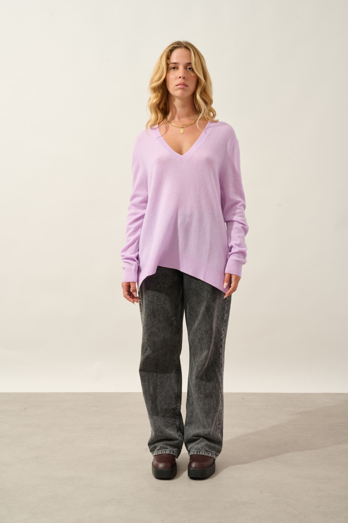 giegn pull col v devant et dos guimauve 100% cachemire