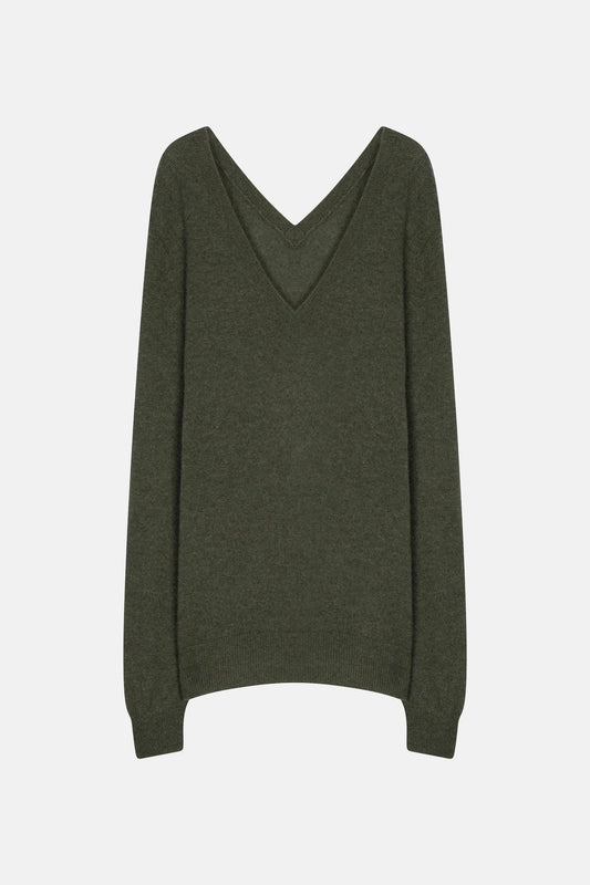 GIEGN v-neck sweater khaki mottled front and back 100% cashmere