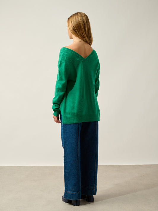 GIEGN pull col v devant et dos menthe 100% cachemire