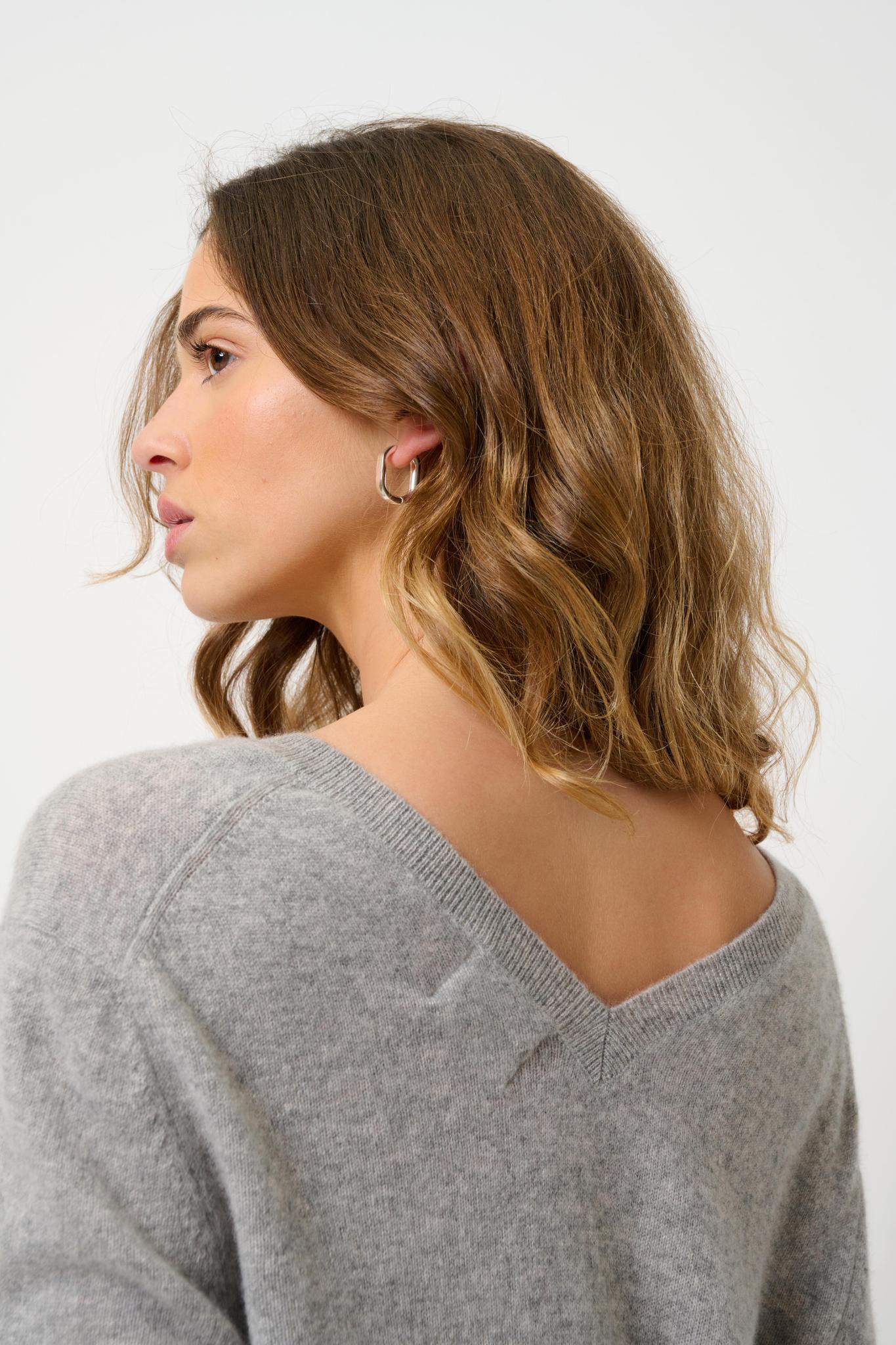 GIEGN V-Ausschnitt Pullover vorne und hinten melierte Wolke 100% Kaschmir