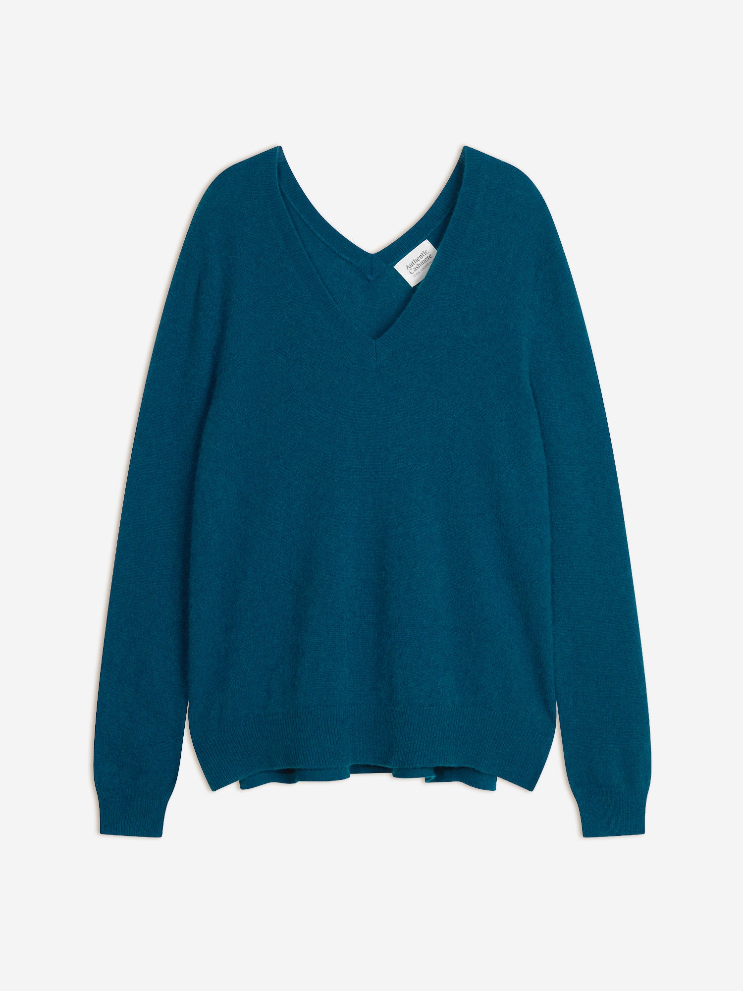 GIEGN Pullover mit V-Ausschnitt vorne und hinten Pfau 100% Kaschmir