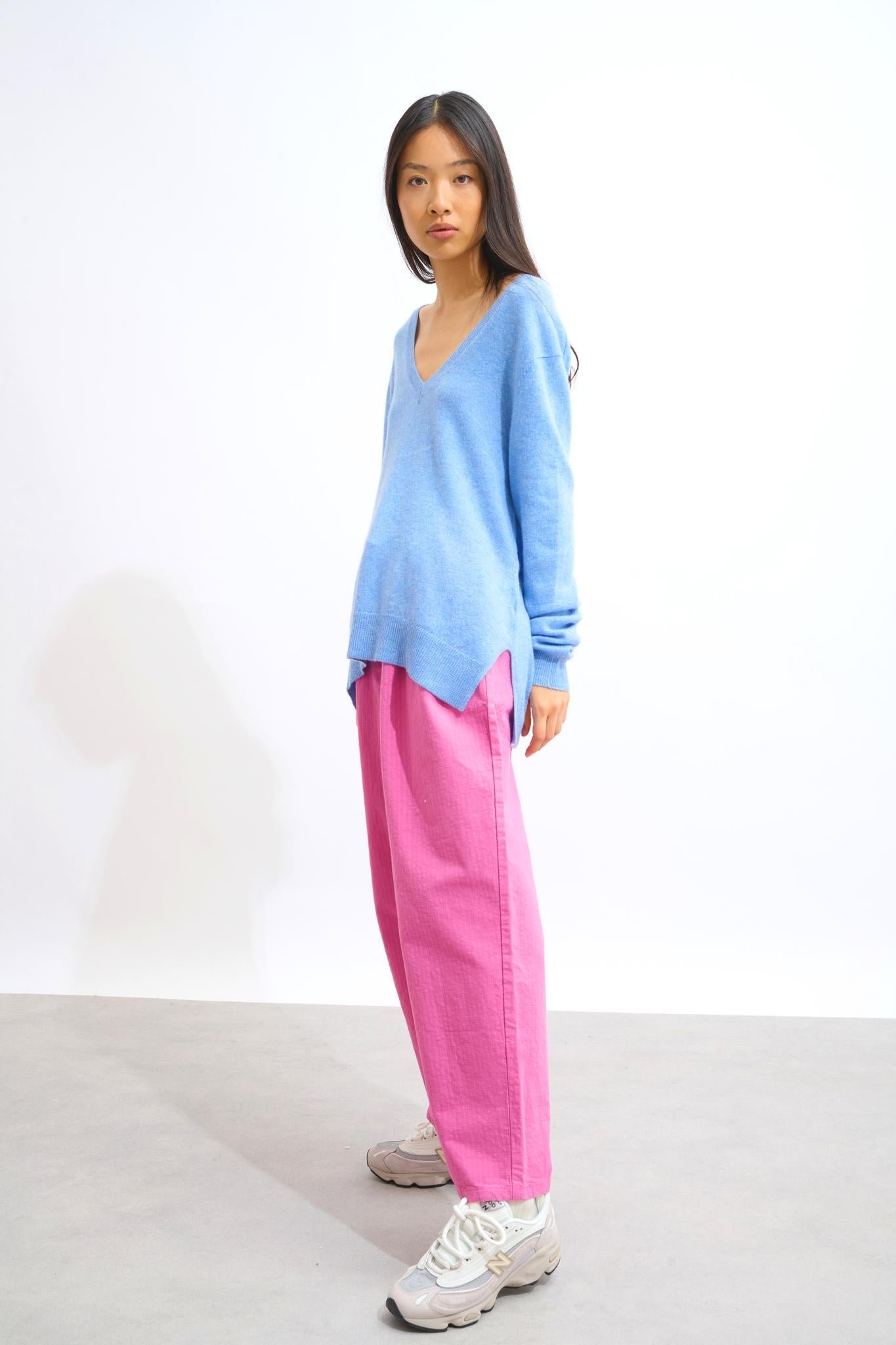 GIEGN pull col v devant et dos sky 100% cachemire