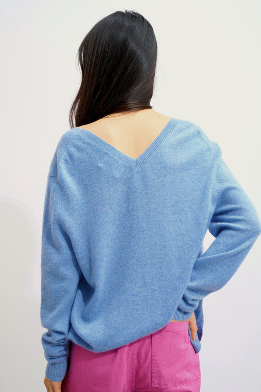 GIEGN pull col v devant et dos sky 100% cachemire