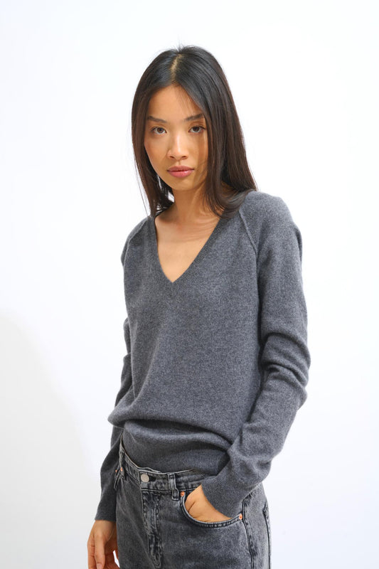 GIUSALET v-neck sweater anthracite mottled 100% cashmere