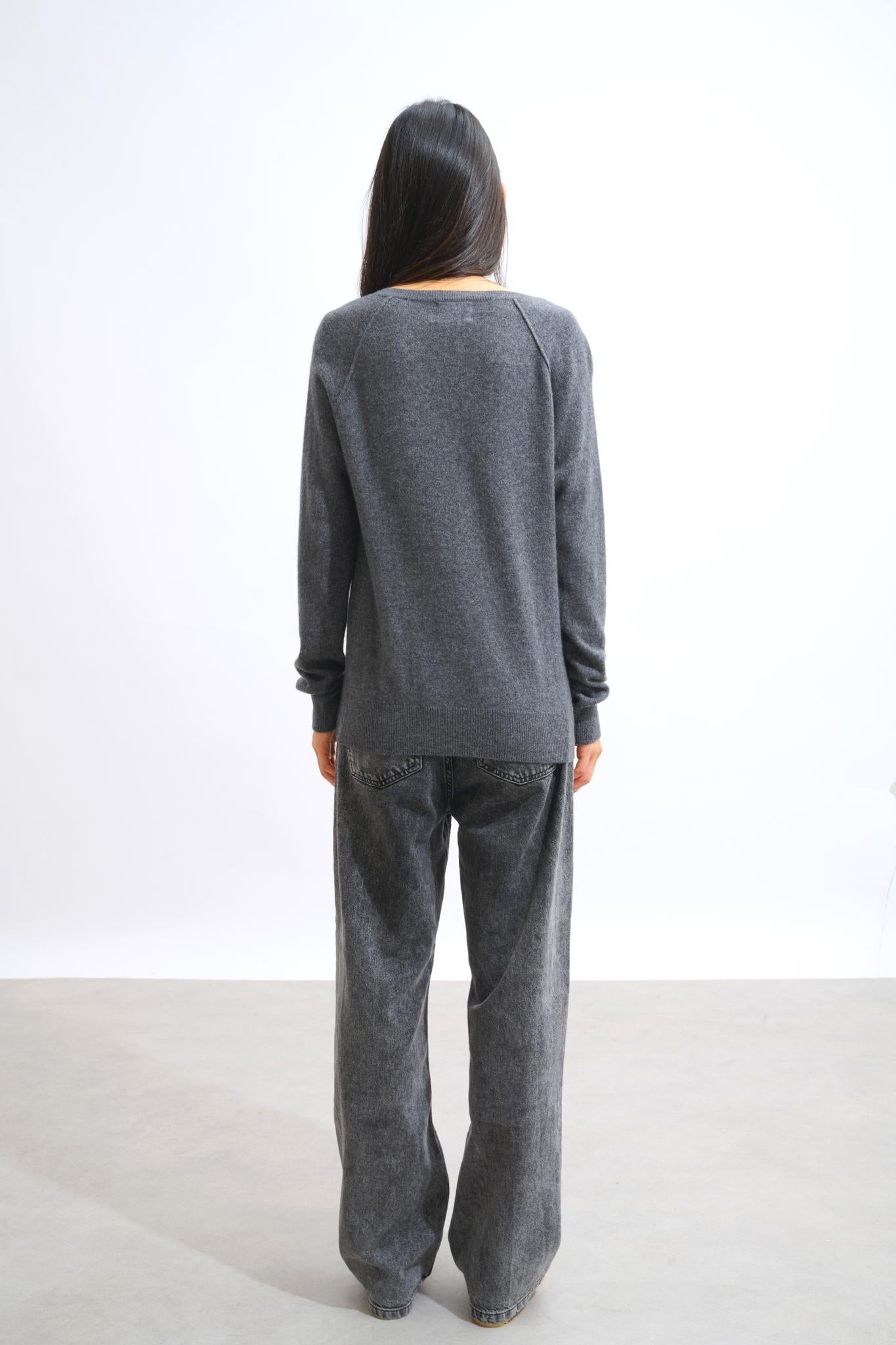 GIUSALET Anthrazit meliert V-Ausschnitt Pullover 100% Kaschmir