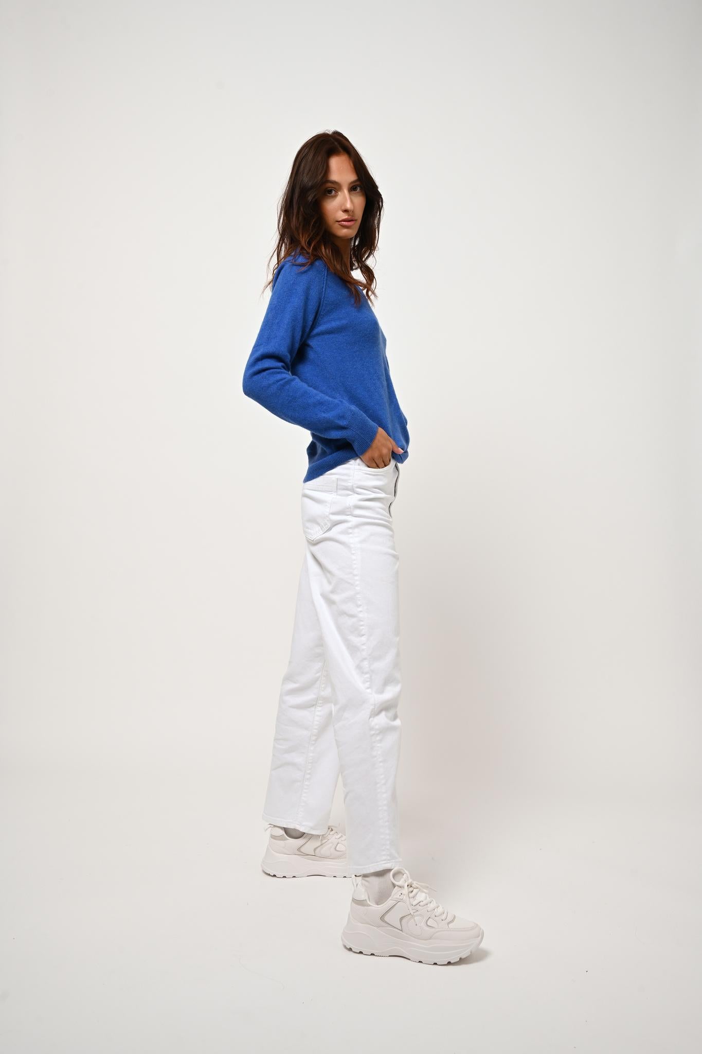 GIUSALET pull col v bleu électrique 100% cachemire