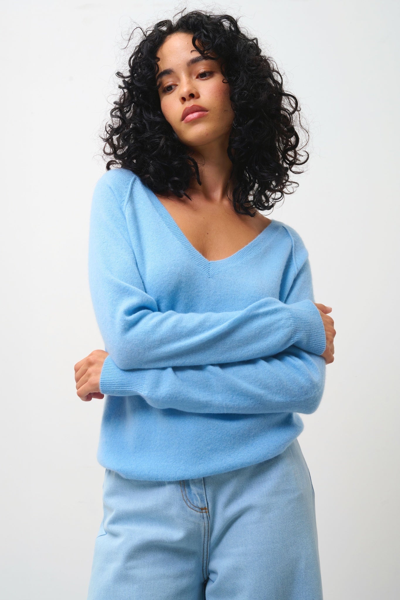 GIUSALET inca blue v-neck sweater 100% cashmere