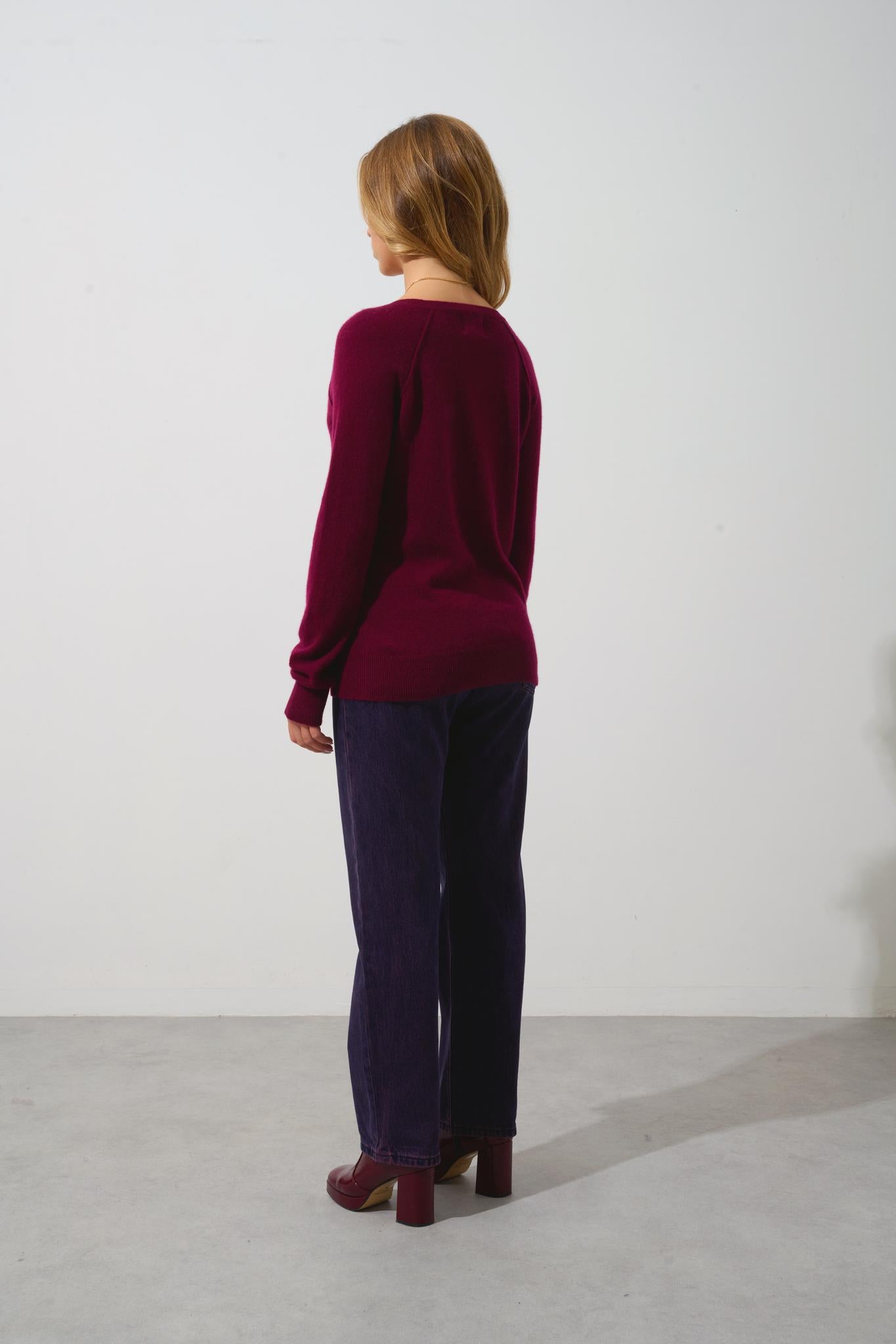 GIUSALET v-neck sweater burgundy 100% cashmere