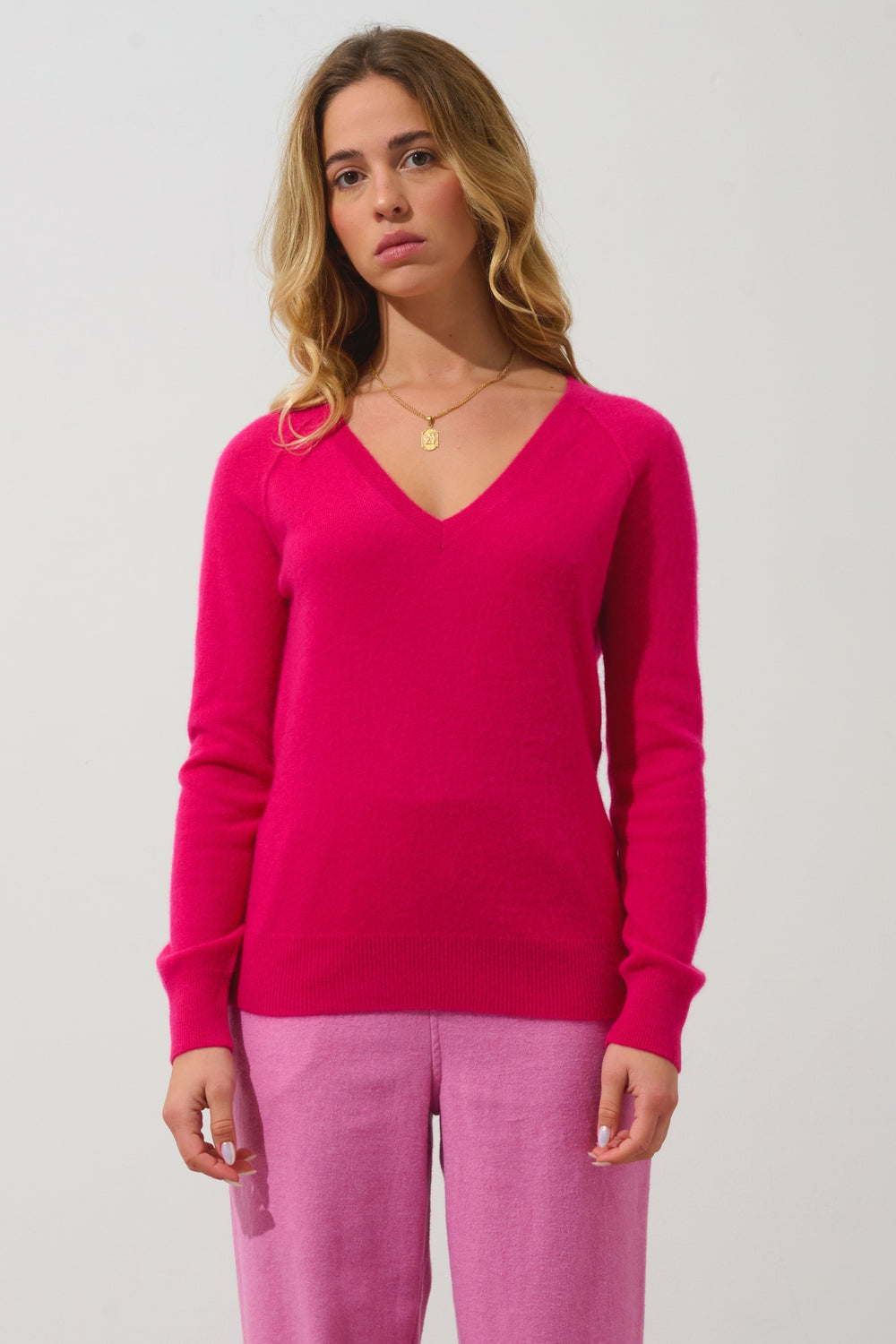 GIUSALET Pullover mit V-Ausschnitt fuchsia 100% Kaschmir