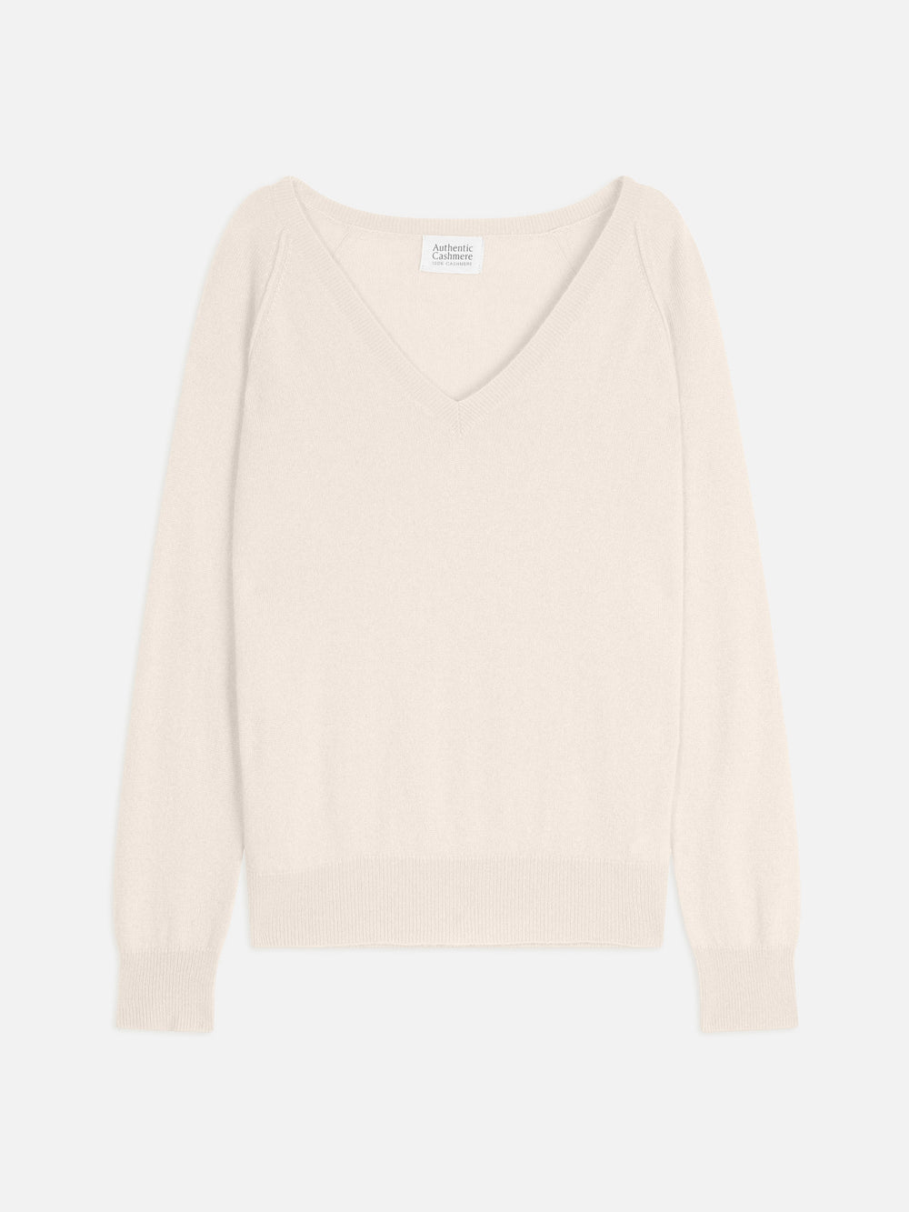 GIUSALET Elfenbeinfarbener Pullover mit V-Ausschnitt, 100 % Kaschmir